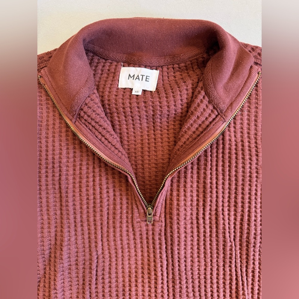 MATE the Label Organic Waffle Half Zip Sweatshirt In Cinnamon - Picture 4 of 10